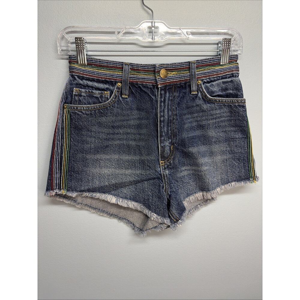 Lee - 28” Waist Rainbow Stripe Pride 90s Boyfriend Shorts/ High-Rise Denim Blue